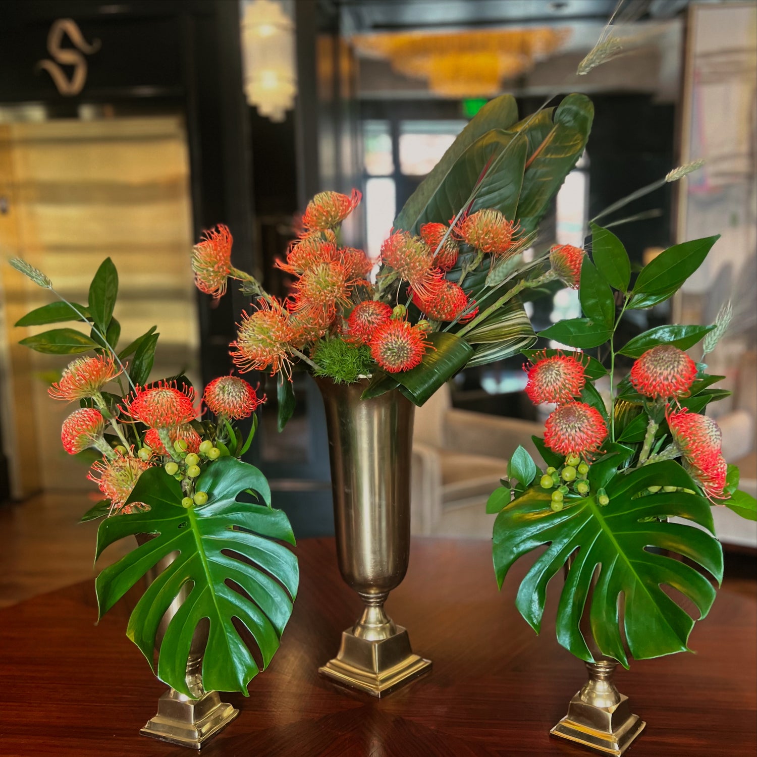 Charleston hotel lobby florals. tropical hotel florals charleston