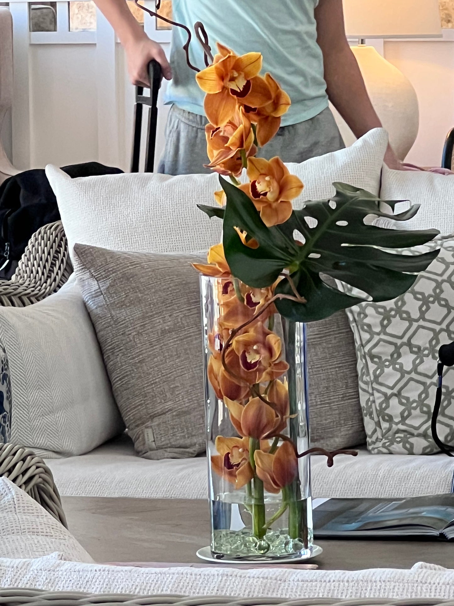 Hotel lobby florals. Luxury lobby florals.  Orchids. Lobby florals.