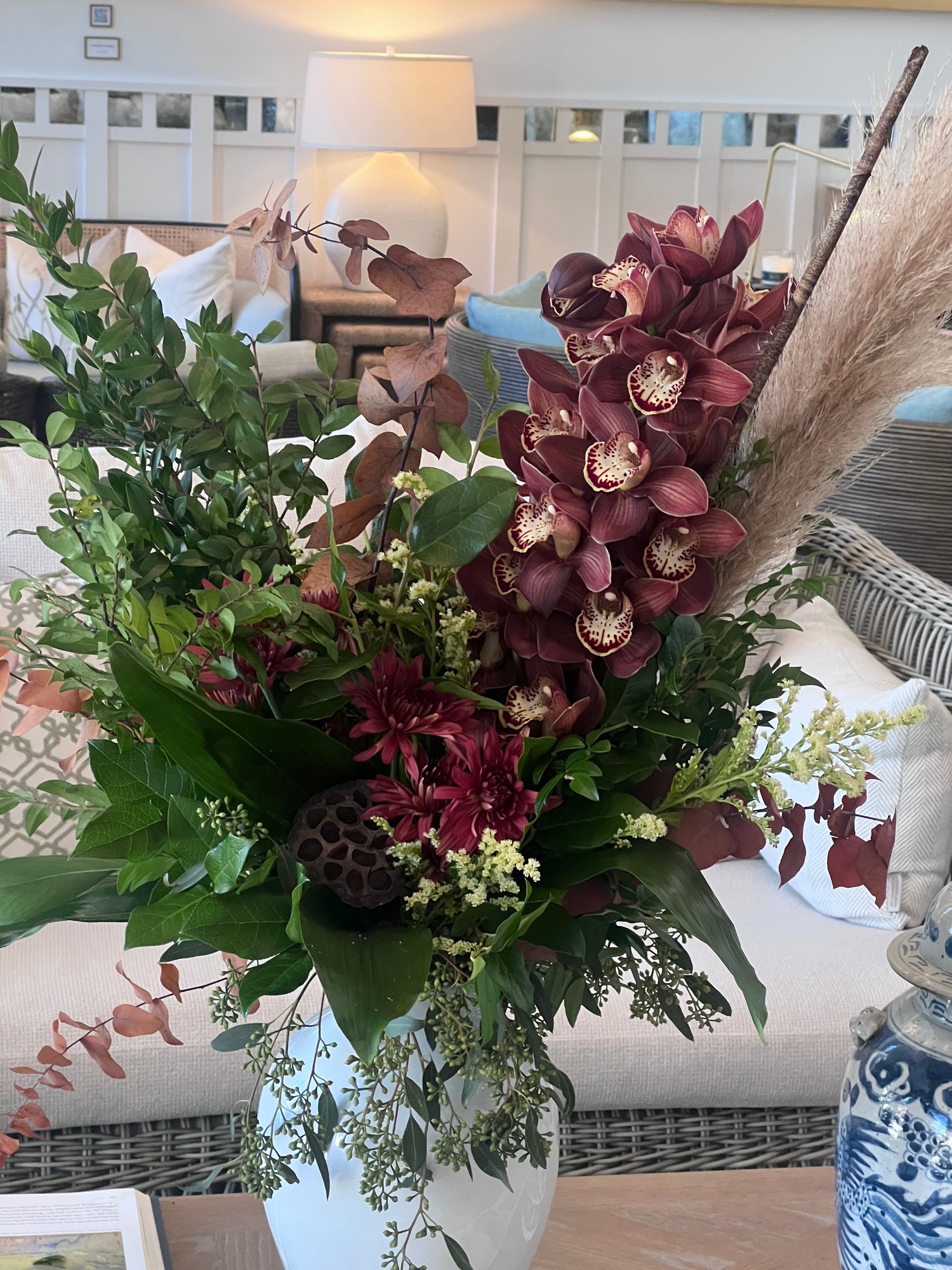 Orchid lobby display at Loutrel. Charleston hotel florist