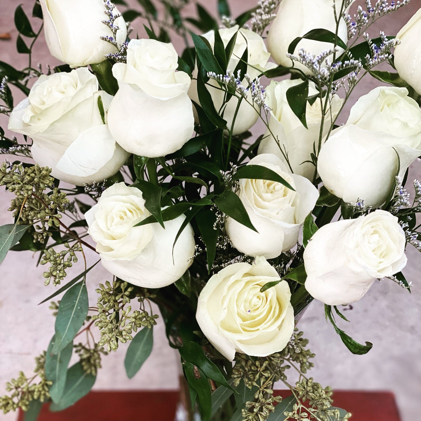 White roses.  Dozen white roses. Stunning white roses.
