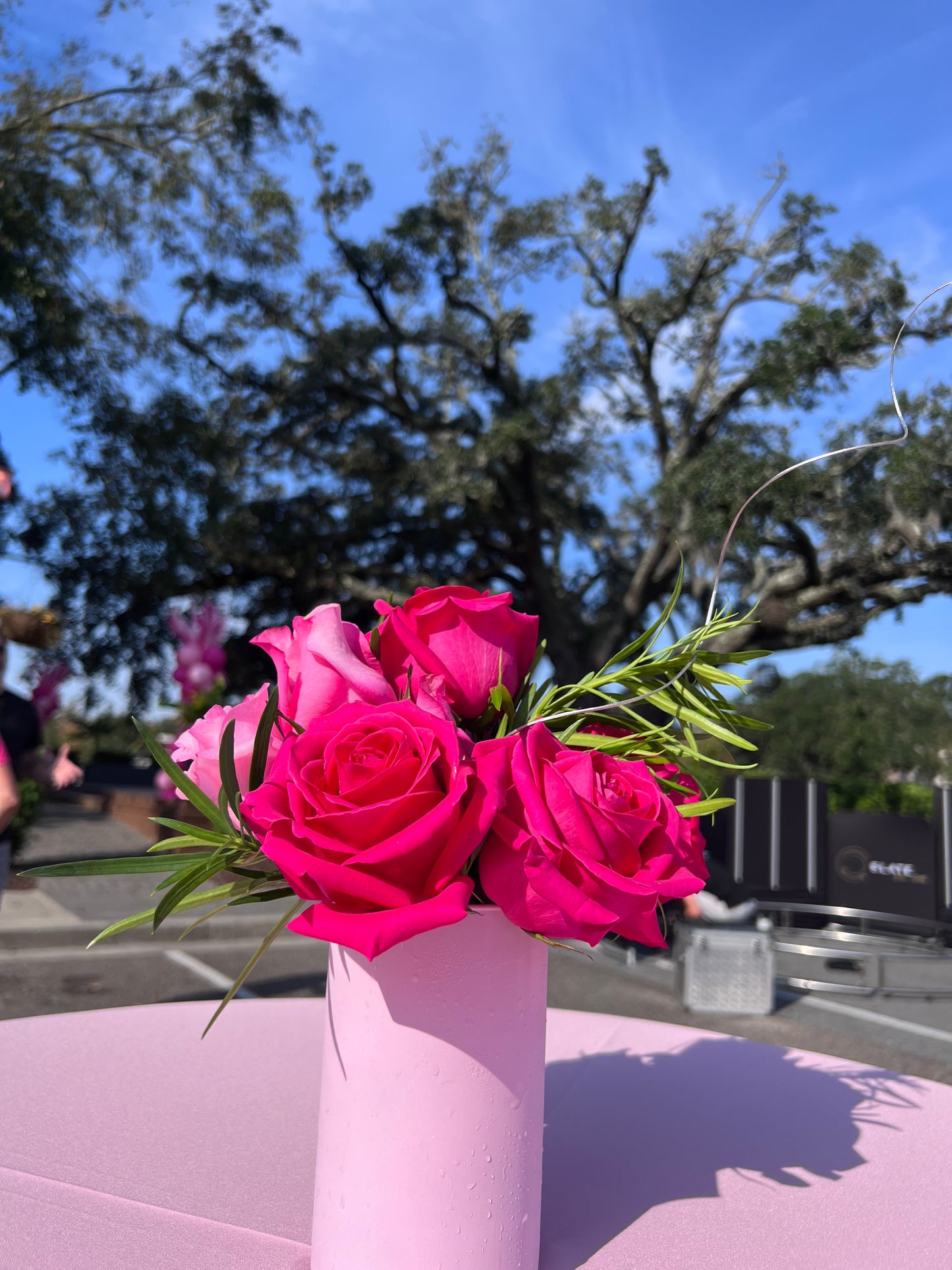 Pink roses for event at Town Centre.  Corporate event florals.